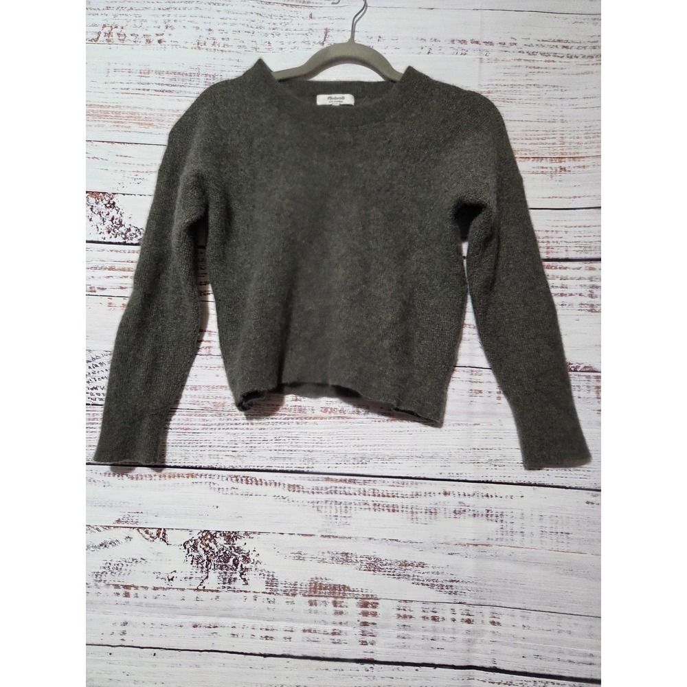 Madewell Womens XS Cropped 100% Cashmere Crewneck Sweater Olive Green  Knit